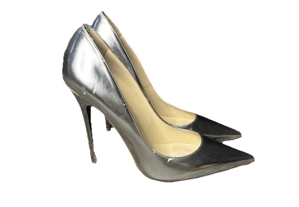 Jimmy Choo Anouk Pumps EU 39 US 9 Silver Mirror Metallic Leather Stiletto Italy